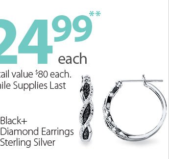 Black Diamond Hoop Earrings Sterling Silver