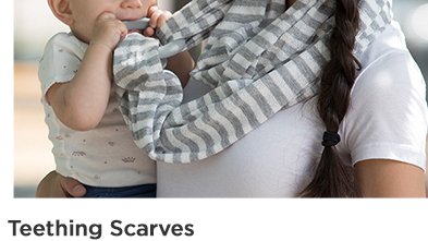 Teething Scarves Shown in Circles & Squares Black and White, Heathered Dark Gray, & Stripes Gray and White 19.99 each