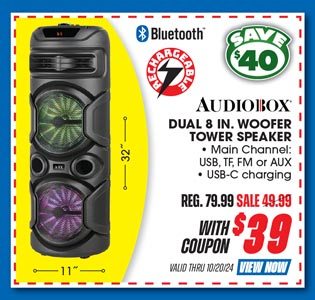 Audiobox Dual 8'' Woofer Rechargeable Tower Speaker