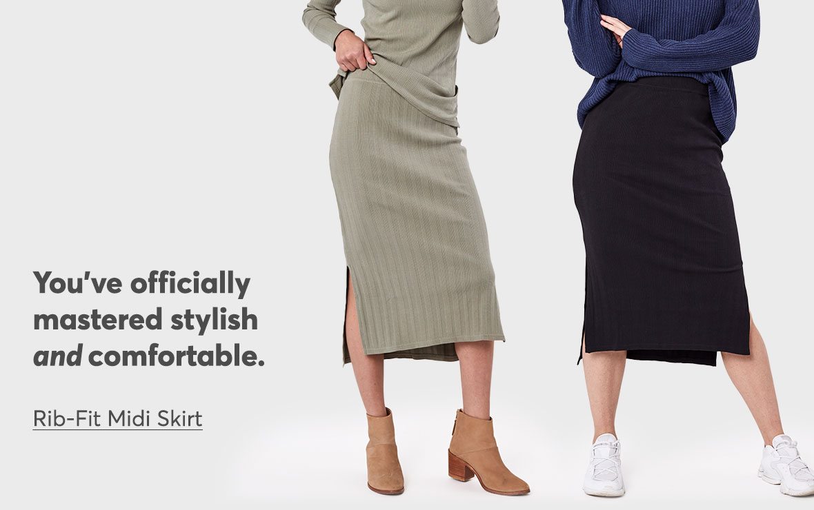 Rib-Fit Midi Skirt: You've officially mastered stylish and comfortable.