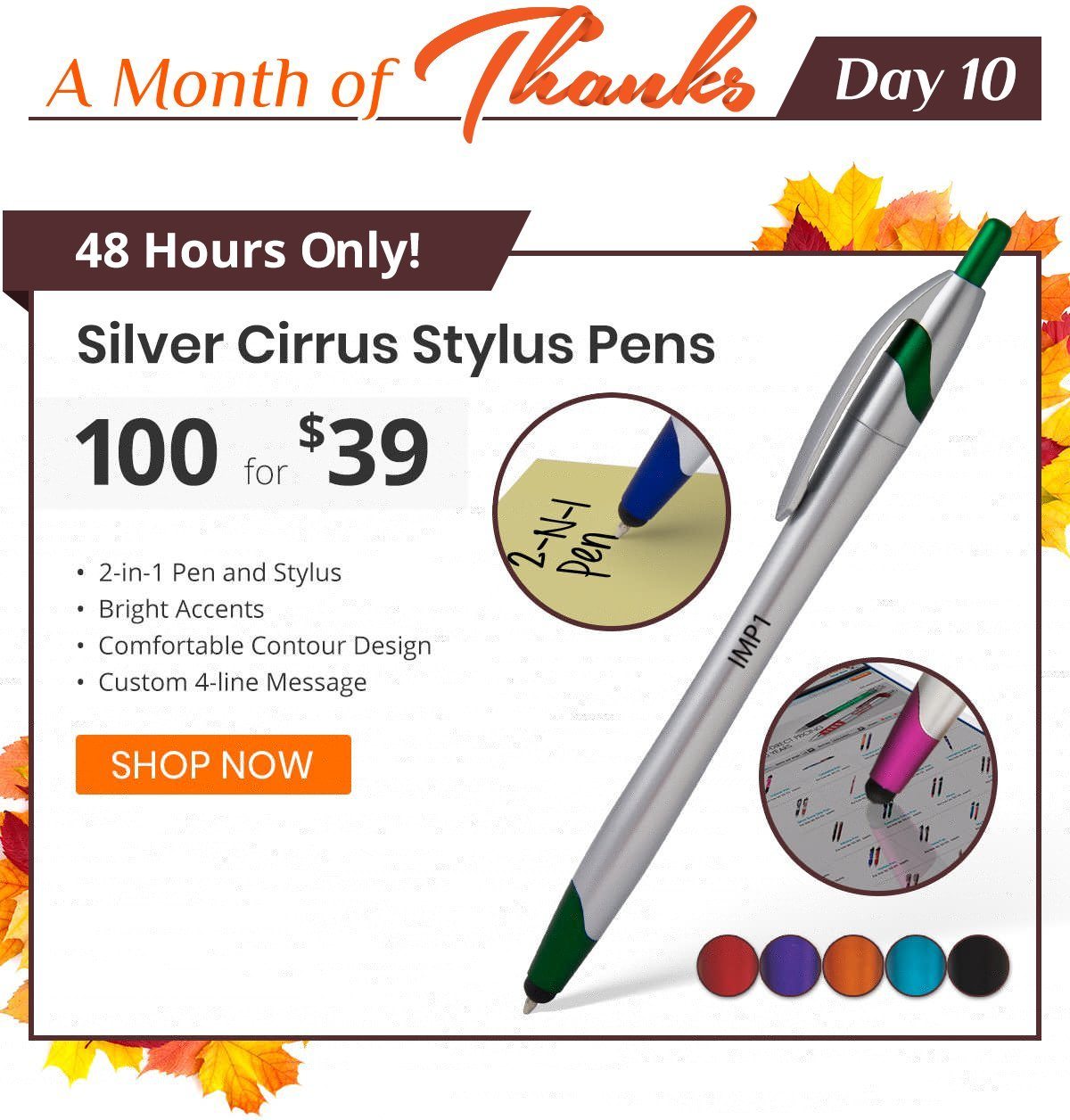 100 Silver Cirrus Stylus Pens for only $39