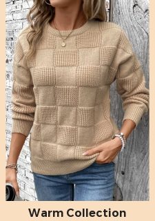 Light Coffee Patchwork Long Sleeve Round Neck Sweater