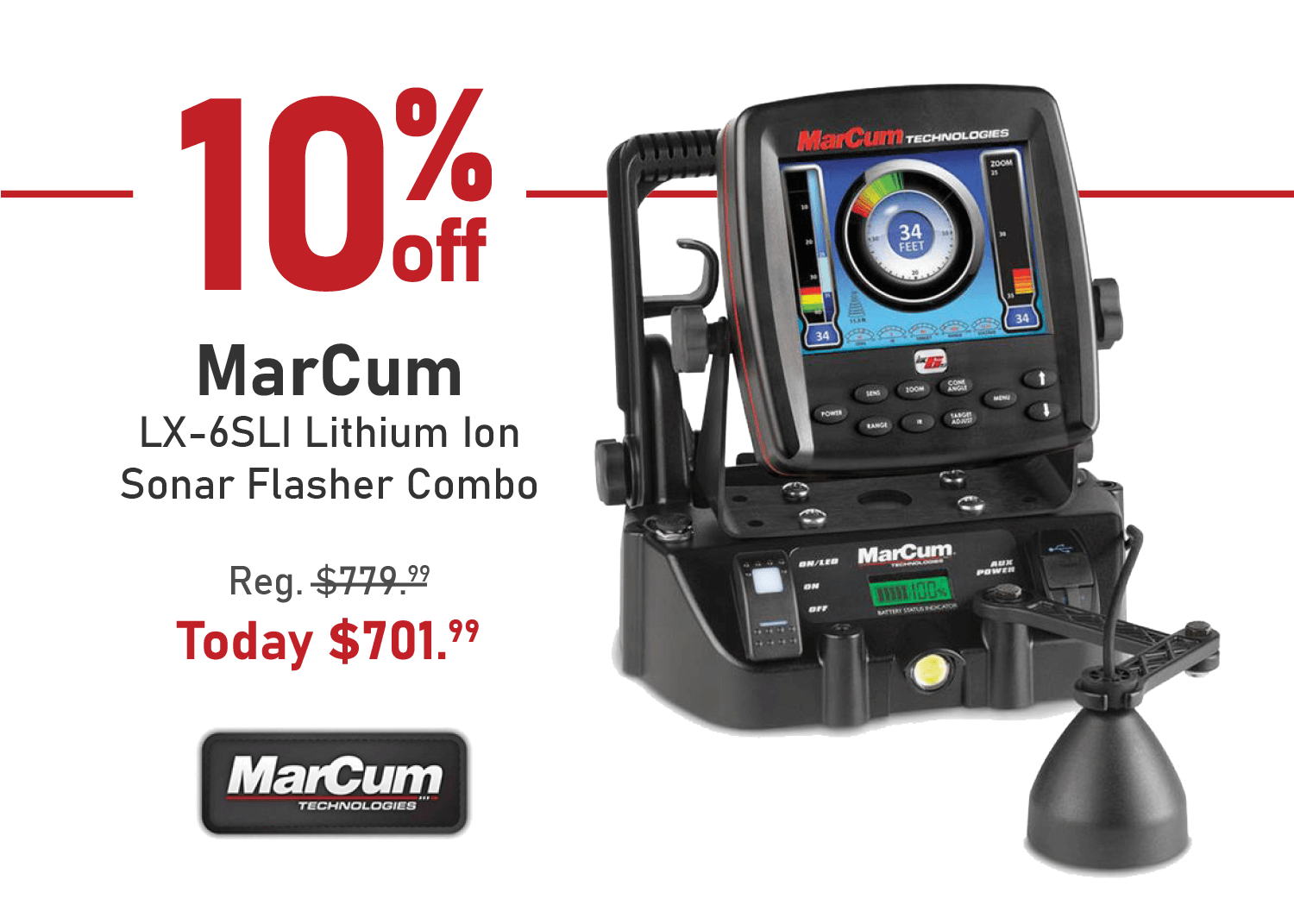 Save 10% on the MarCum LX-6SLI Lithium Ion Sonar Flasher Combo