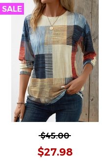 Beige Patchwork Geometric Print Long Sleeve T Shirt