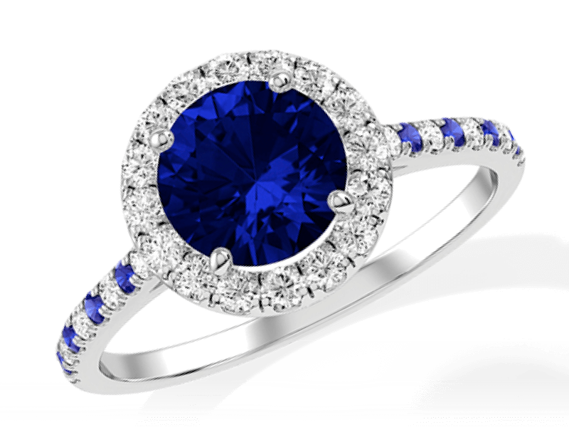 Image of a personalized wedding ring, crowned by a stunning Sapphire.Create Your Own - Customize The Ring and Band of Your Dreams