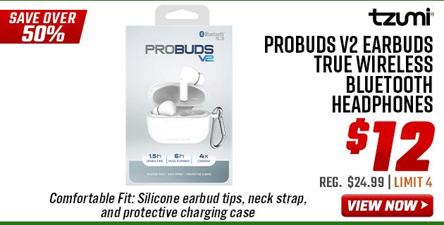 Tzumi ProBuds V2 Earbuds True Wireless Bluetooth Headphones