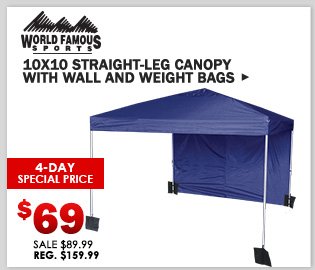 World Famous Sports 10x10 Straight-Leg Canopy with Wall and Weight Bags