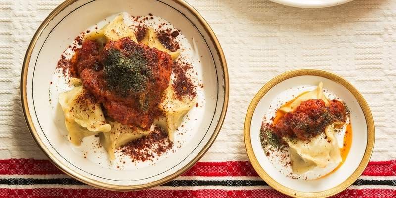 Turkish Lamb Dumplings with Yogurt and Brown Butter Tomato Sauce (Manti)