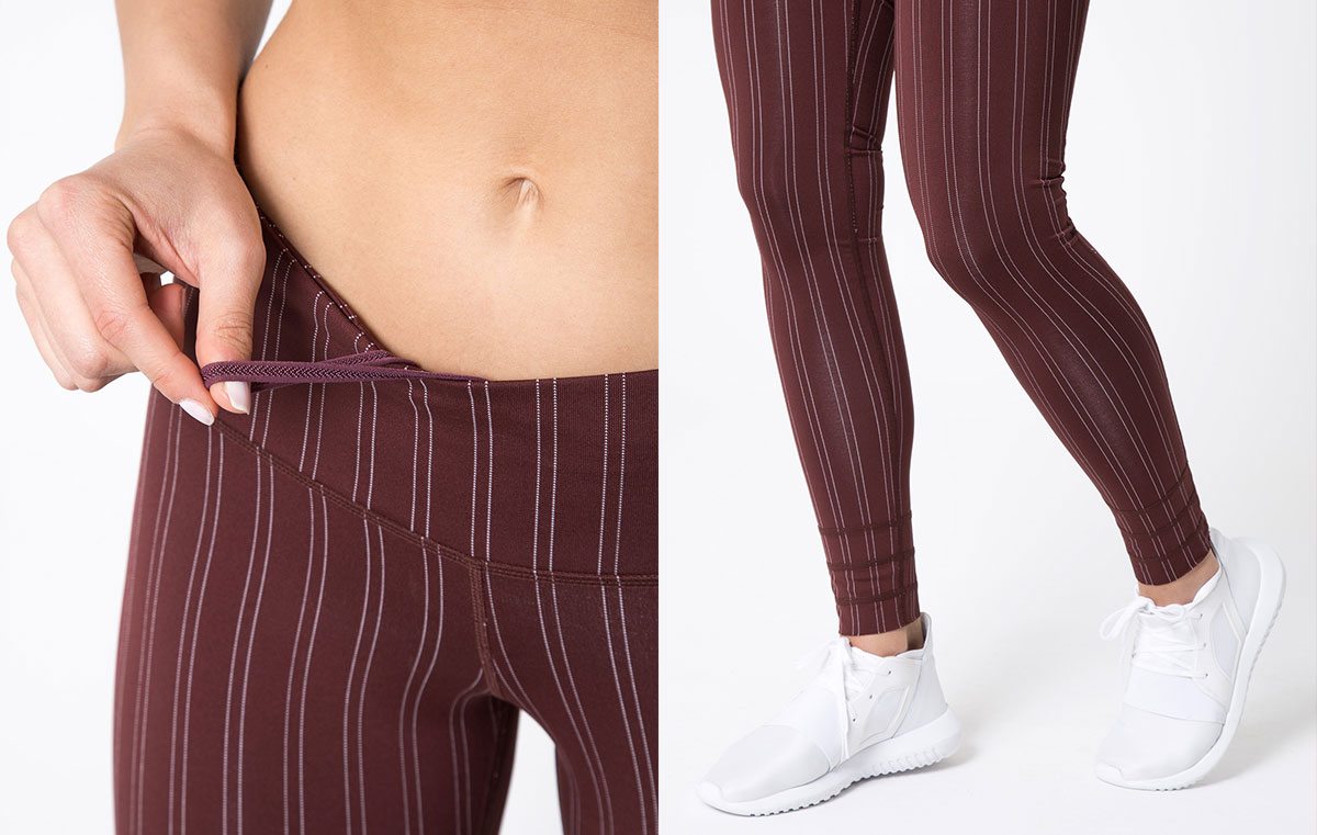 Revitalize Pinstripe Legging features 4-way stretch, shape retention & moisture wicking fabric. Our exclusive cut-to-length technology, this handy feature allows you to customize the inseam length to your perfect fit. 