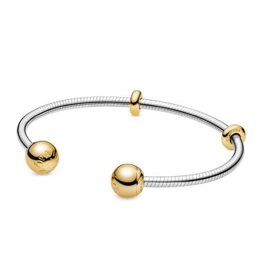 Pandora Moments Snake Chain Style Open Bangle With Pandora Shine