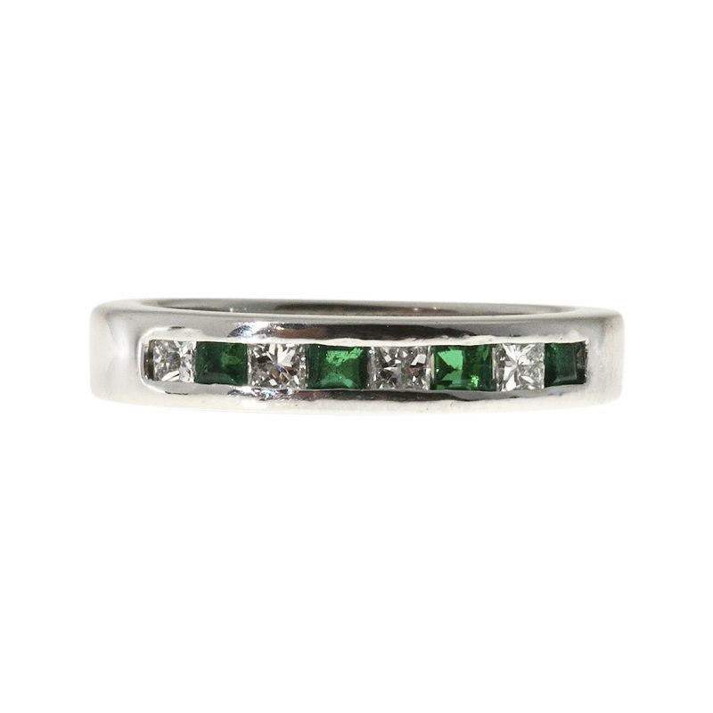 Image of Vintage Platinum with .16CT Fine Square Emerald & .20CT Princess Cut Diamond Ring Size 6
