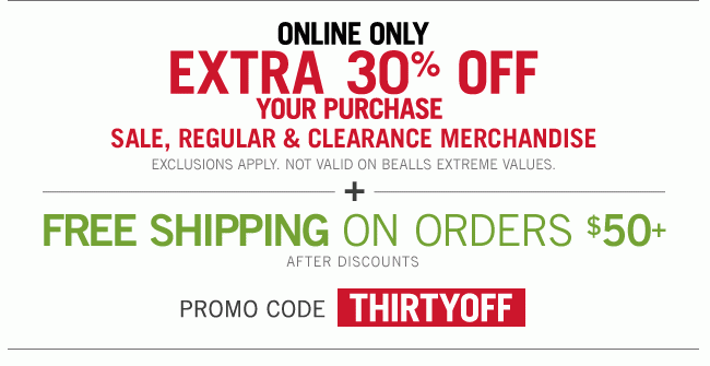 Online Only - Extra 30% Off + Free Shipping on $50+ | Code THIRTYOFF | Exclusions Apply