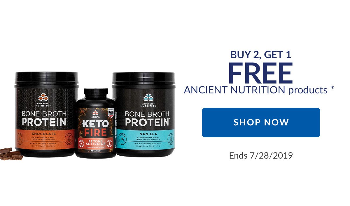 BUY 2, GET 1 FREE ANCIENT NUTRITION products * | SHOP NOW | Ends 7/28/2019
