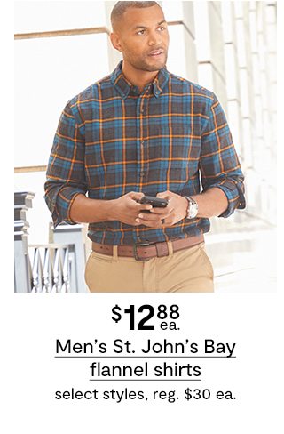 $12.88 ea. Men's St. John's Bay flannel shirts select styles, reg. $30 ea.