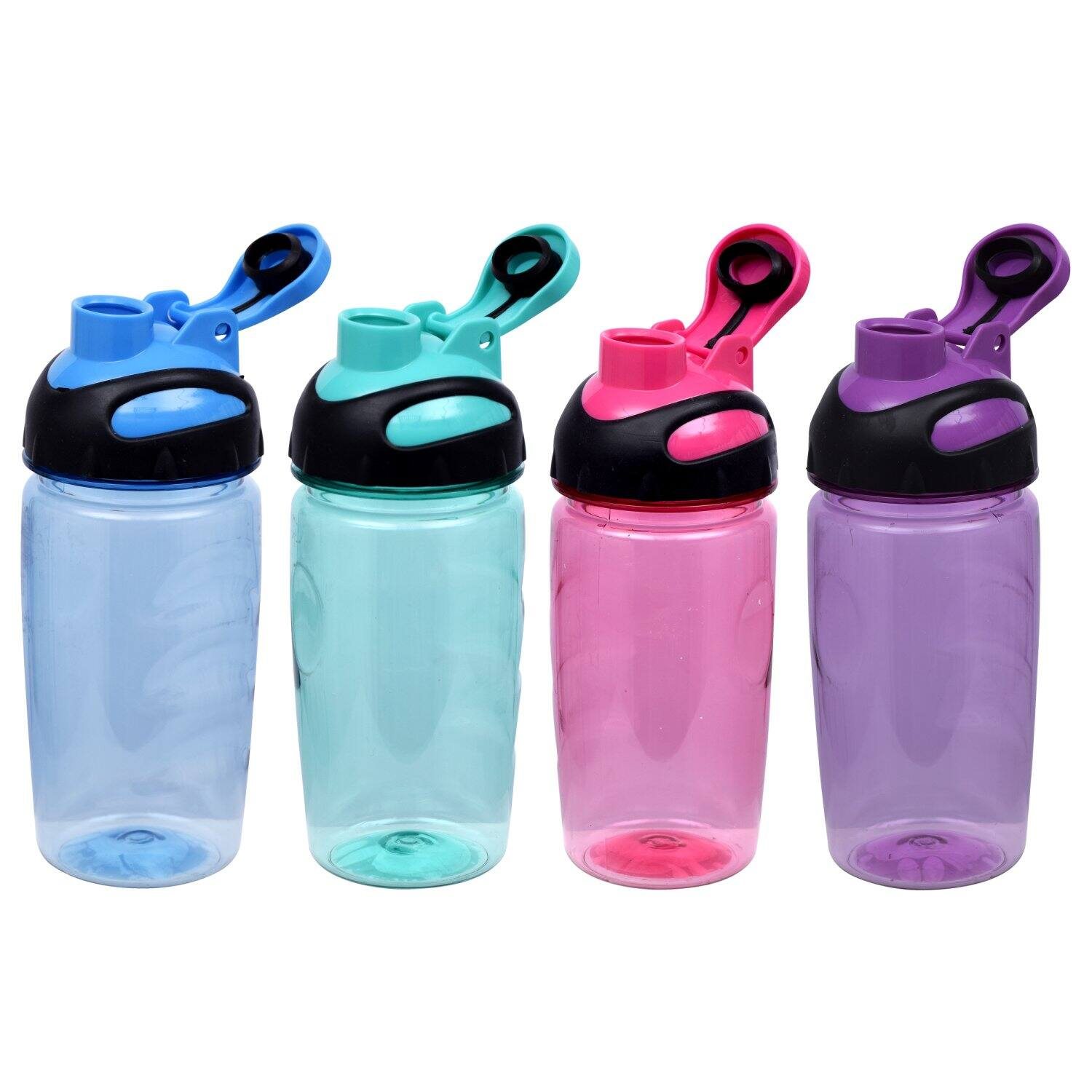 Translucent Plastic Grip Water Bottles with Flip-Top Snap Spouts, 14 oz.