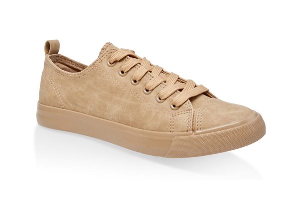 Faux Leather Lace Up Tennis Sneakers