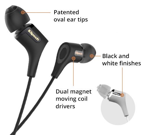 R6-II Features: Patented oval ear tips; Black and white finishes; and Dual magnet moving coil drivers.