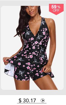 Floral Print Strappy Back Swimdress and Shorts