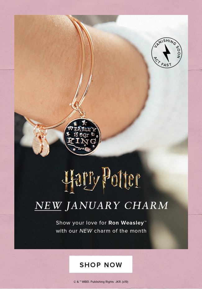 Shop a new Harry Potter™ bangle each month. This month’s charm says ‘Weasley is our King.’ 