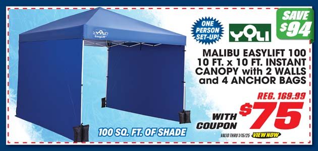 Yoli Malibu EasyLift 100 10' x 10' Straight Leg Instant Canopy Value Pack