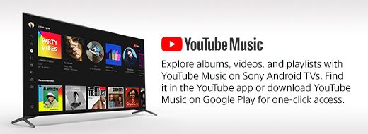 YouTube Music | Explore albums, videos, and playlists with YouTube Music on Sony Android TVs. Find it in the YouTube app or download YouTube Music on Google Play for one-click access. | Learn more