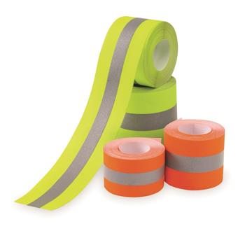 Sew this Twin-Trim Retro-Reflective Sewn-on Fabric Tape onto any material for better visibility, day and night