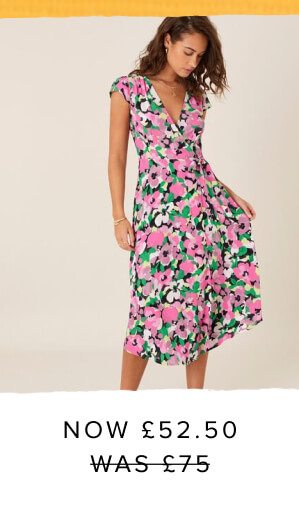Floral wrap dress in sustainable viscose pink £52.50 Price reduced from£75.00