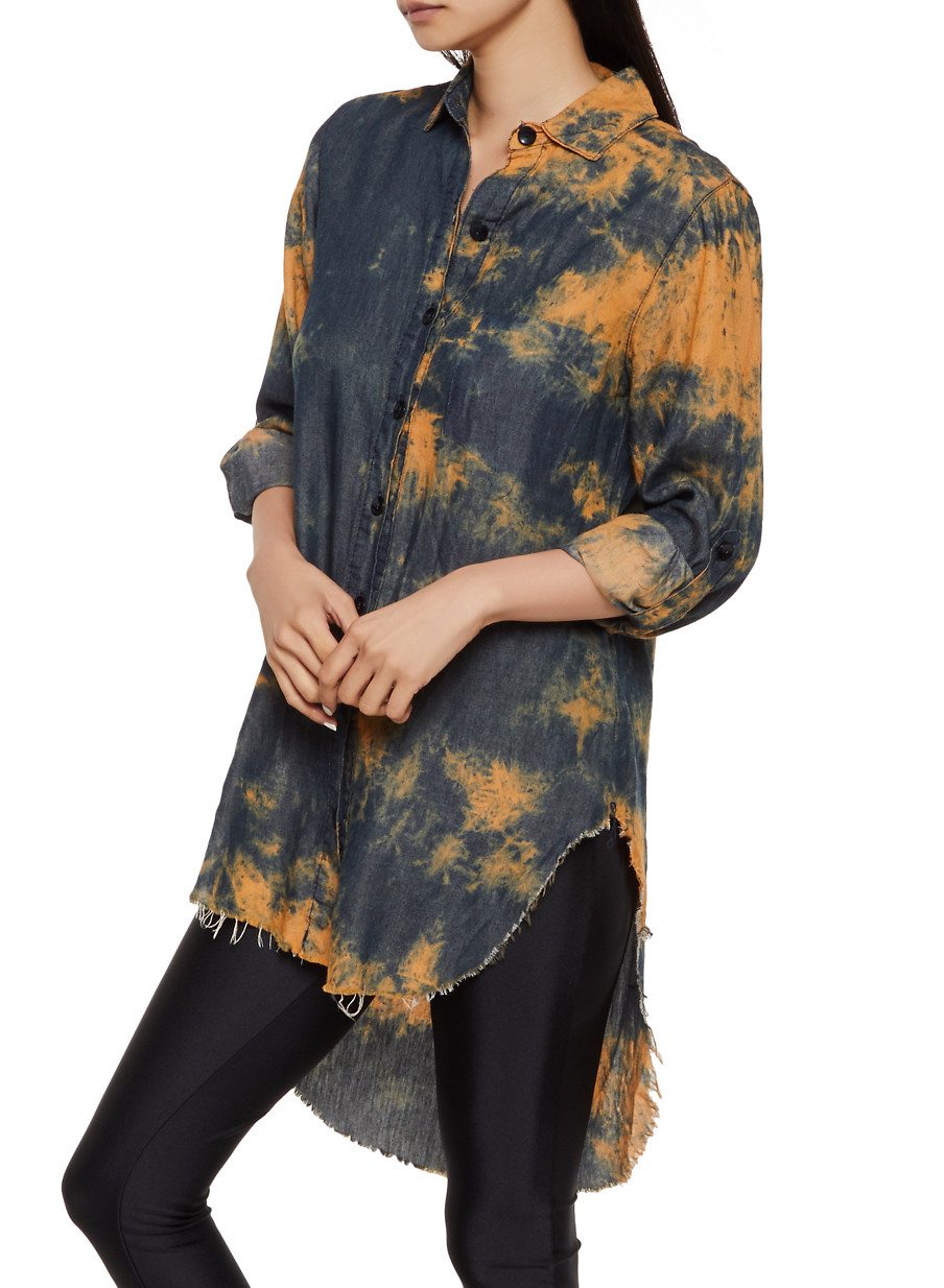 Tie Dye Button Front High Low Shirt