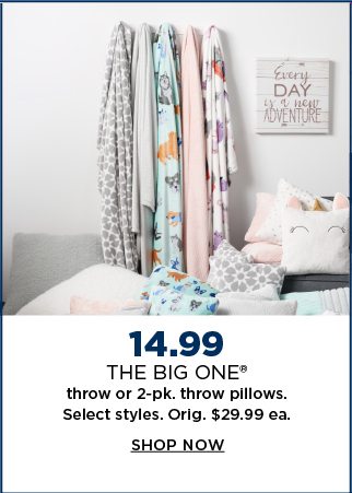 14.99 the big one throw or 2-pack throw pillows. select styles. originally $29.99 each. shop now.