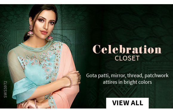 Festive essentials: Gota patti, mirror, thread, patchwork attires in bright colors. Shop!