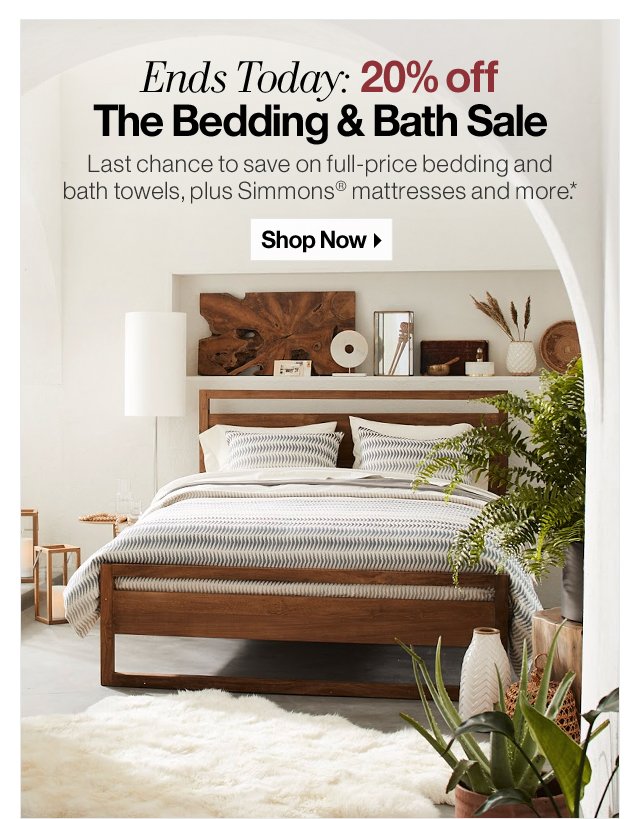 Ends Today: 20% off The Bedding & Bath Sale