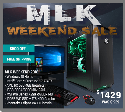MLK Weekend 2018 Gaming PC – $1429 after $500 Off + Free Shipping