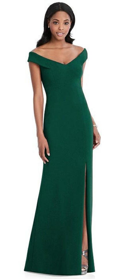 Off the Shoulder Full Length Gown in Hunter
