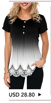 Lace Patchwork Scalloped Hem Crinkle Chest T Shirt
