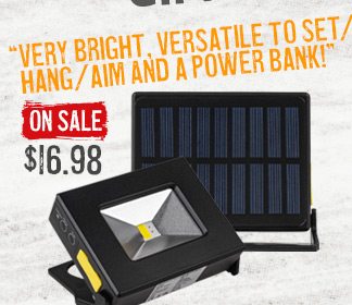 Pocket Size Solar Rechargeable 10W Work Light with 2.1A Output Power Bank. ON SALE for $16.98. 