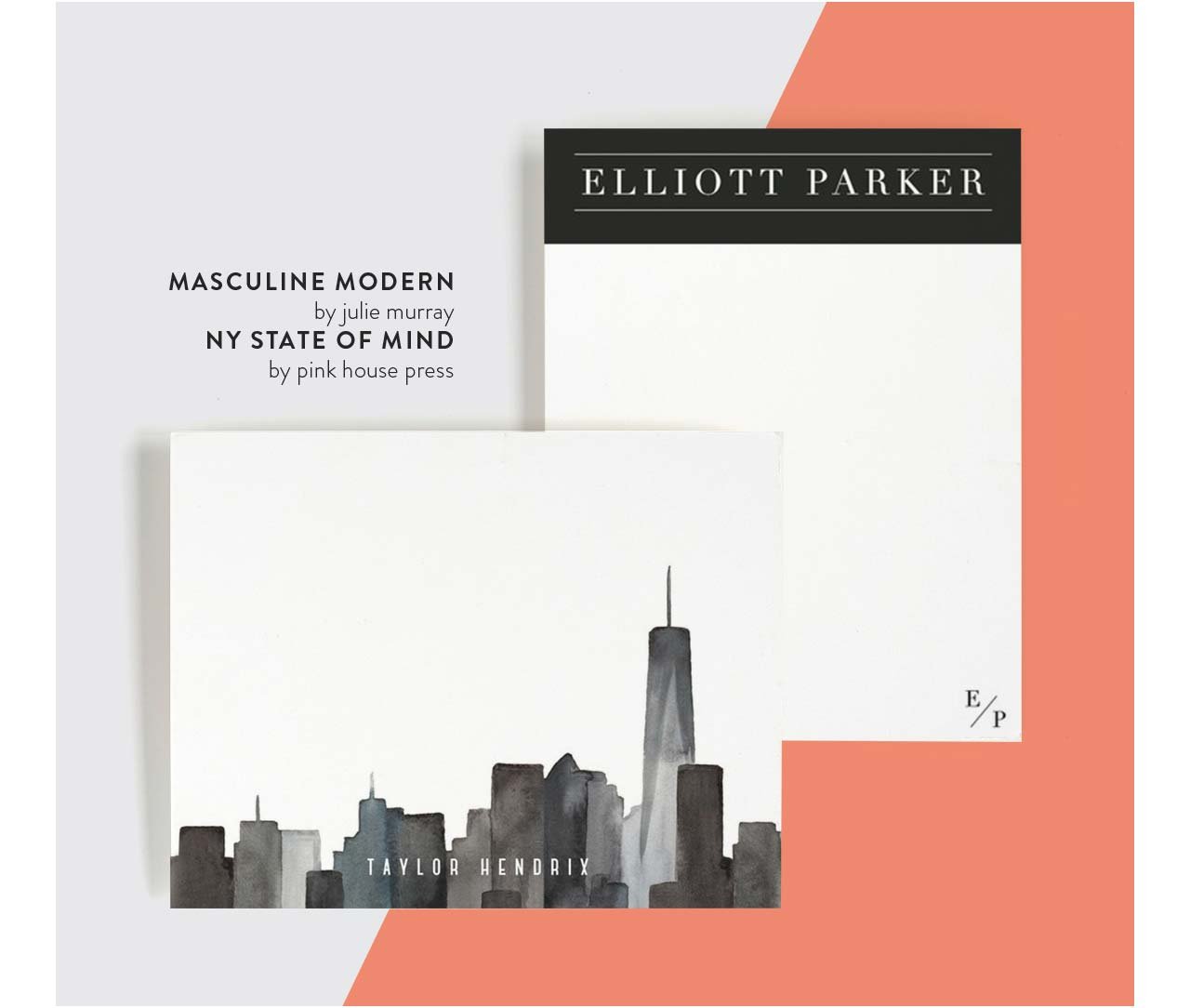 Masculine Modern Personalized Stationery by Julie Murray, NY State of Mind Personlized Stationery by Pink House Press