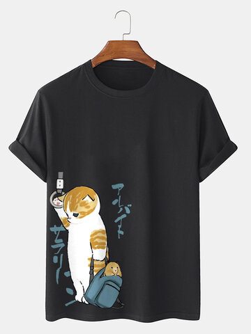Japanese Style Cat Print T-Shirts