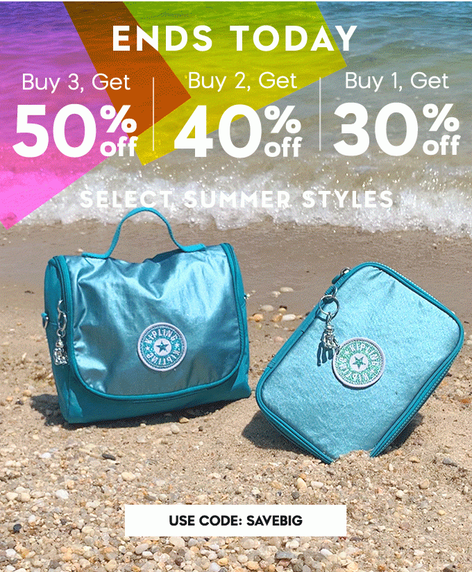 Buy 3, Get 50% off. Buy 2, Get 40% off. Buy 1, Get 30% off. Select Summer Styles. Use Code: SAVEBIG