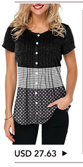 Round Neck Crinkle Chest Button Up T Shirt