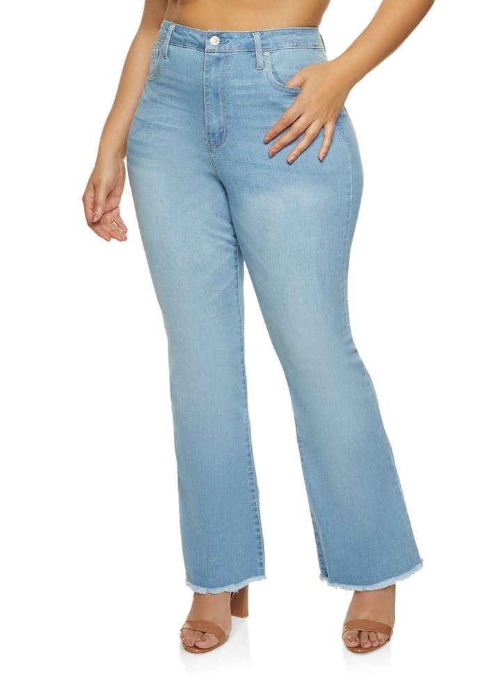 Plus Size WAX Frayed Hem Flare Jeans