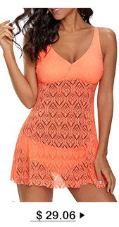 V Neck Laser Cut Coral Orange Swimdress and Panty