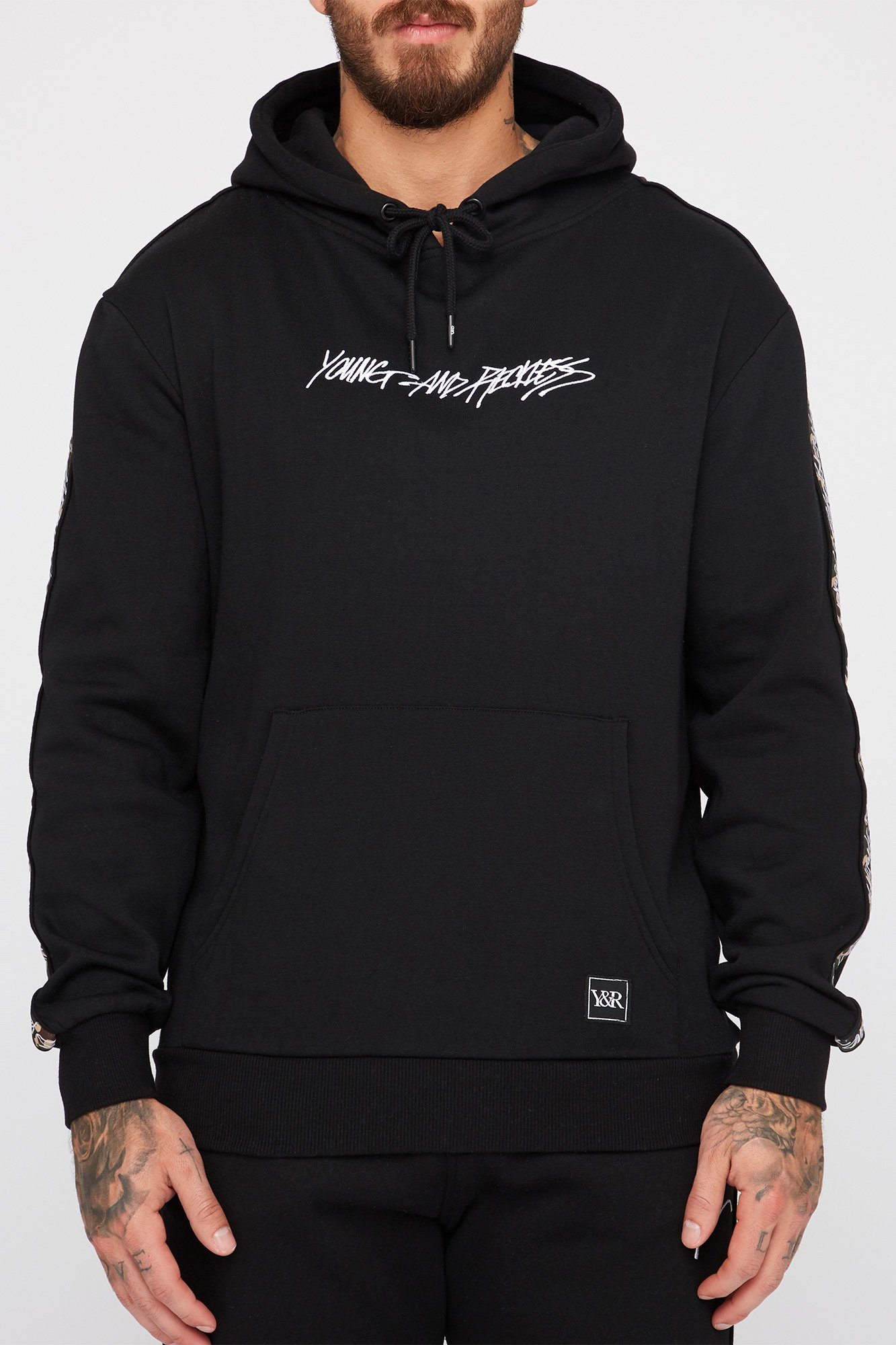 Image of Young & Reckless Mens Camo Sleeve Tape Popover Hoodie