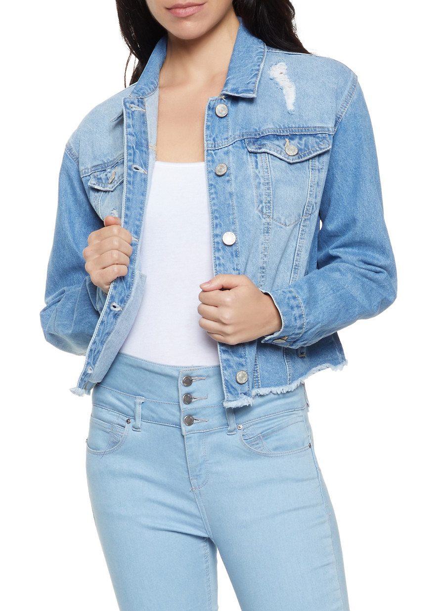 WAX Frayed Hem Denim Jacket