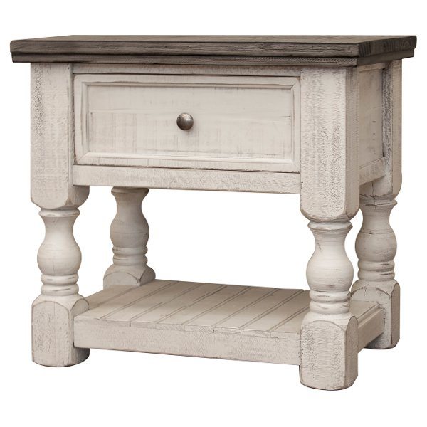 Clearance Stone Farmhouse White and Gray Nightstand