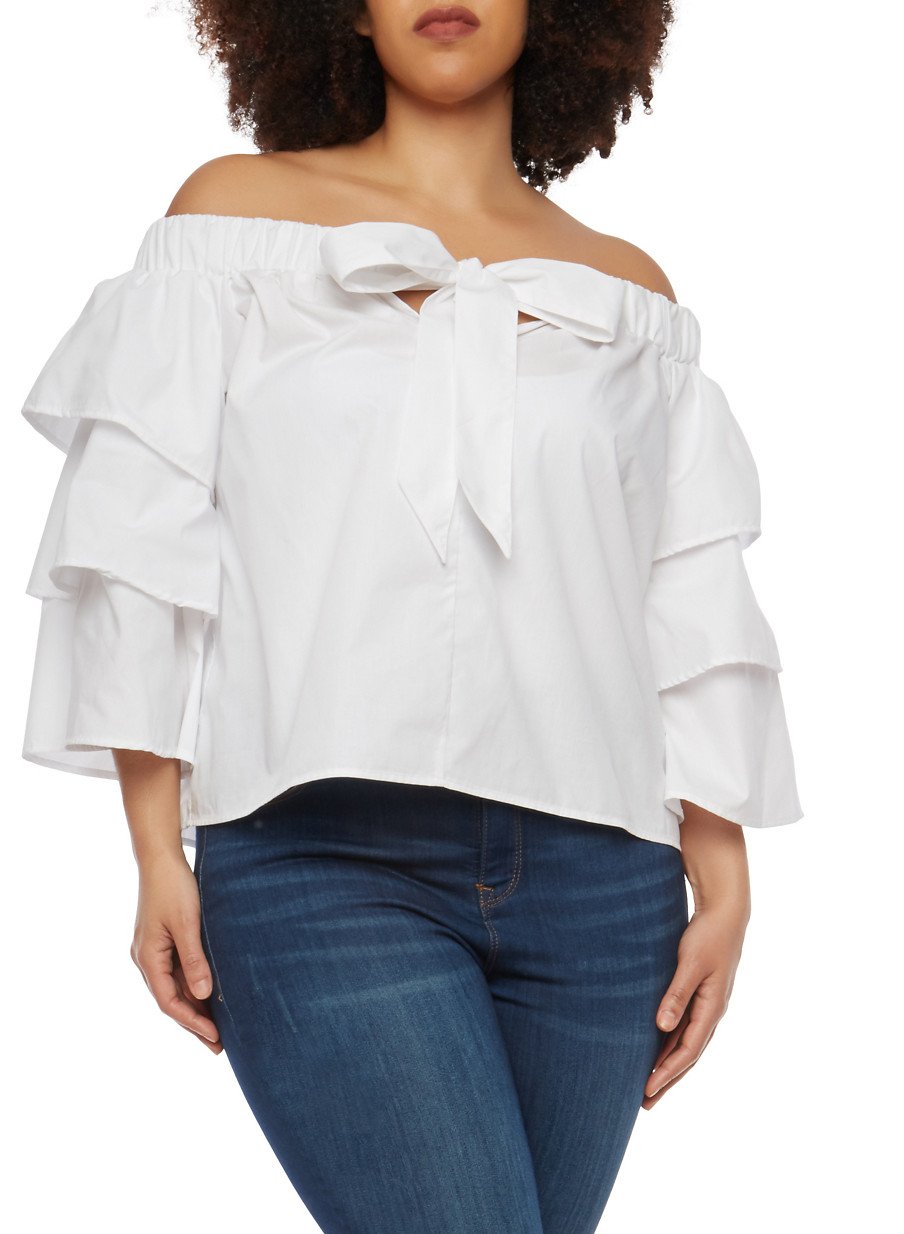 Plus Size Off the Shoulder Tier Sleeve Top