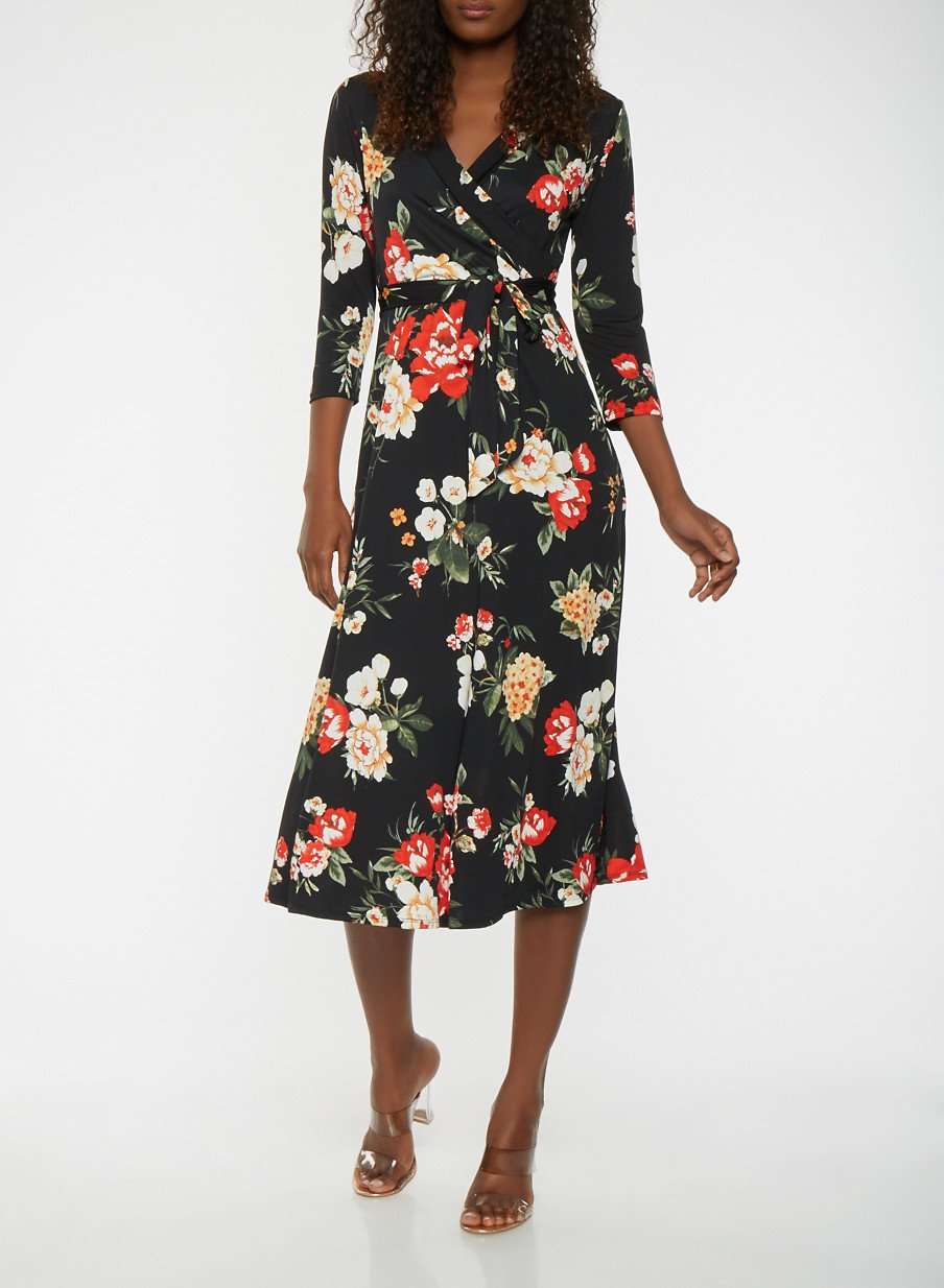 Printed Faux Wrap Dress