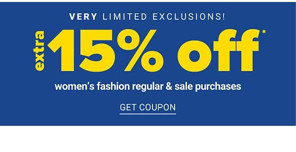 Extra 15% off Women's Fashion Regular & Sale Purchases - Get Coupon