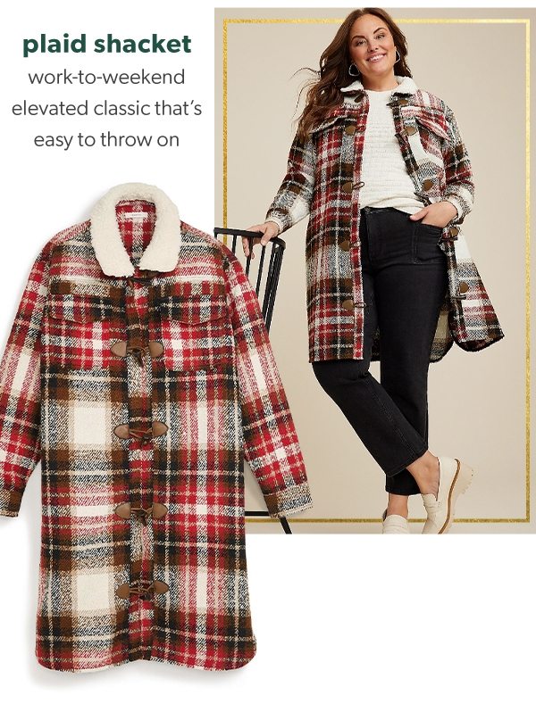 Plaid shacket. Work-to-weekend elevated classic that's easy to throw on.