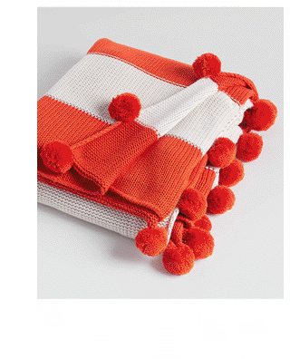 Red Knit Pom Pom Blanket