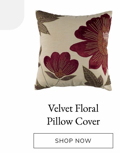 Velvet Floral Cotton Beige/Red Pillow Cover | SHOP NOW